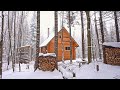 Building a log cabin  ep 65  finally a cozy place to relax in a snowstorm winter cabin life