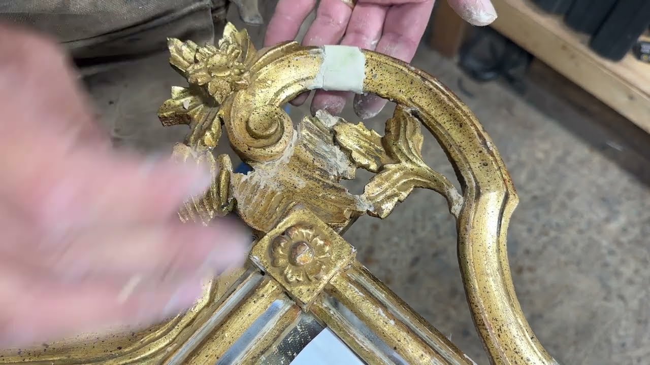 1970s Italian gold leaf rococo style mirror repair 