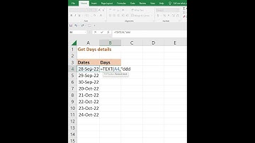 Excel Formula to Get Day Name for Dates #shorts