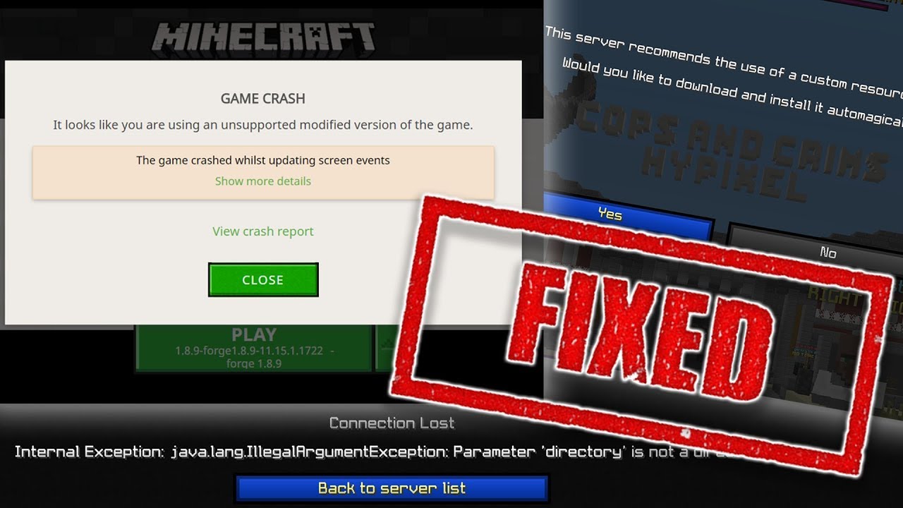 Fix Minecraft Crashes On Server Resource Pack Download Youtube