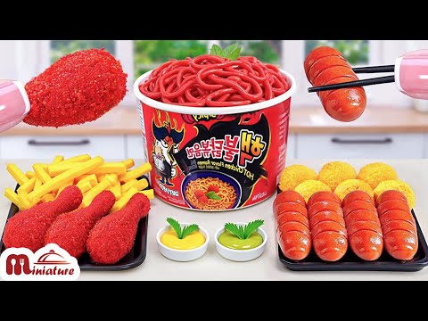 Best Of Combo Food 🤗 How To Make Mini Fried Chicken With 2x Spicy Buldak Ramen & French Fries