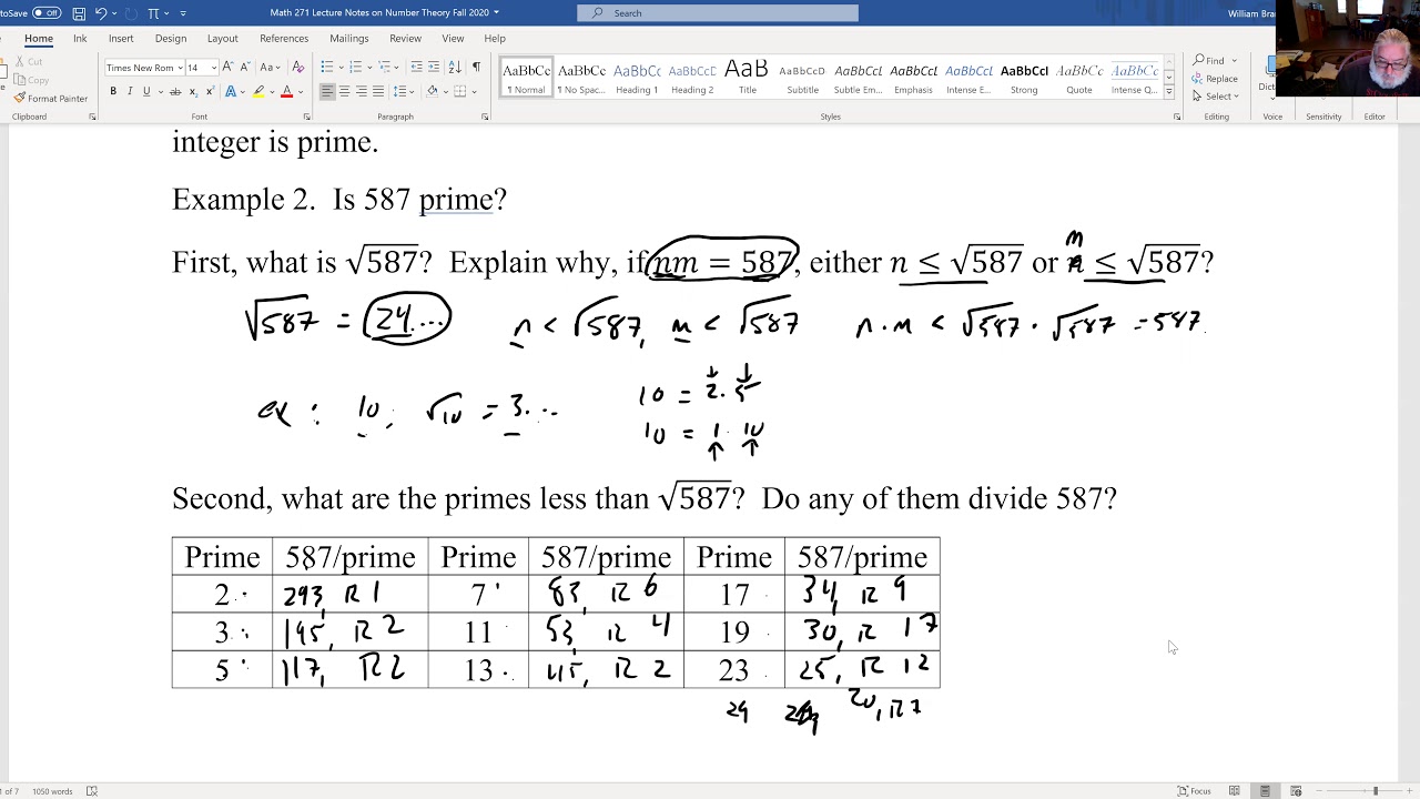 Fall 2020 Math 271 Number Theory
