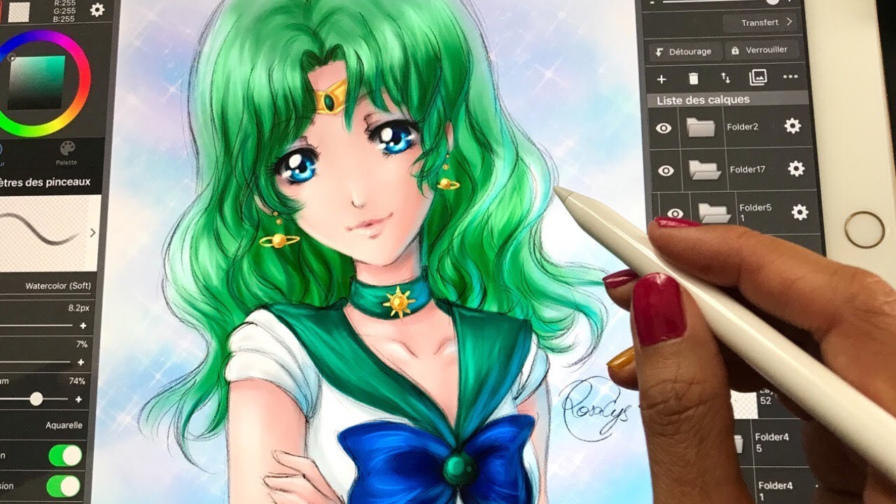 Manga Comment Je Colorie Un Dessin Papier Crayon Sur Ipad Pro Sailorneptune Tuto Portrait Facile