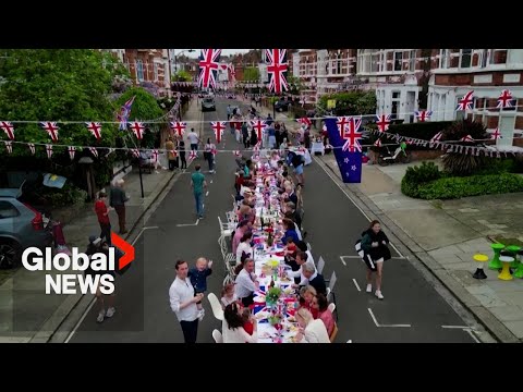 King charles iii coronation: british street celebration has flags, champagne, food