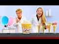 Amelia, Avelina & Akim learn how to make fresh Popcorn, Cotton Candy and Ice Cream