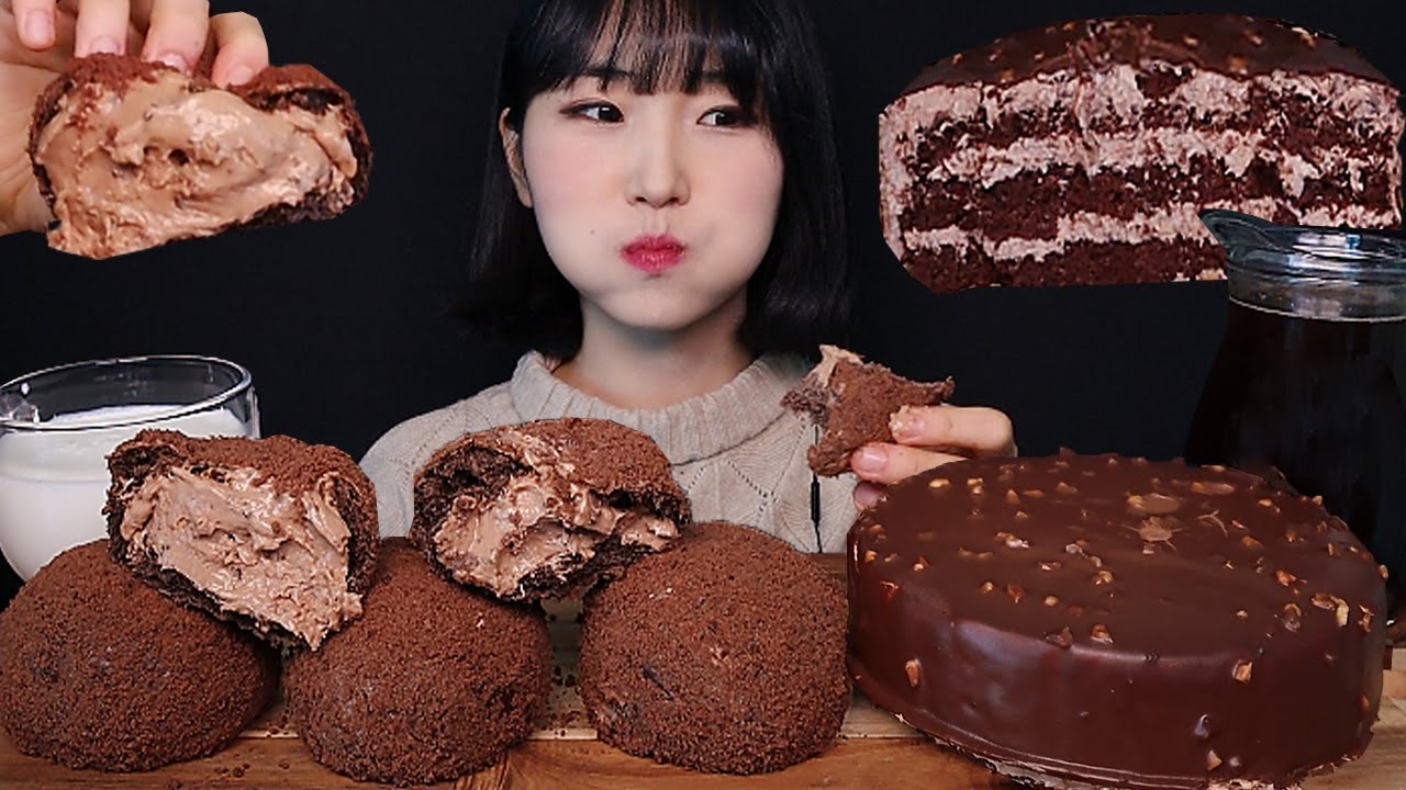 ASMR 홈플러스 초코 슈크림 카스테라롤, 쇼콜라 로쉐 케이크 먹방 Chocolate Bread, Ferrero Rocher Chocolate Cake DESSERT MUKBANG