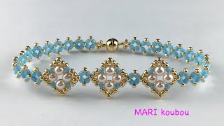 ①パールと丸小ビーズのブレスレット/Bracelet with pearls and seed beads