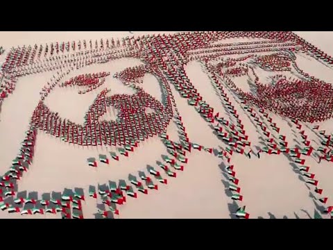 UAE Flag Day 4,500 Flags form Portrait of UAE Leaders in Flag Garden at Kite Beach in Jumeirah Dubai