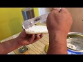 DIY ☆ キッチン壁にレンガタイルをつける☆途中経過〜DIY 好き旦那が築40年以上の家をリフォーム&オシャレにしていくよーー！初めてのタイルはりに挑戦だぁ☆今日は55枚貼れたよ！