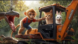 Monkey & Den Cat Save Rabbit From Giant Snake And Campfire Feast Under Stars