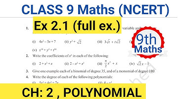 Ex 2.1 class 9 Maths  Polynomial | Class 9 Polynomial Exercise 2.1 Ncert  New Book | class 9 ex 2.1