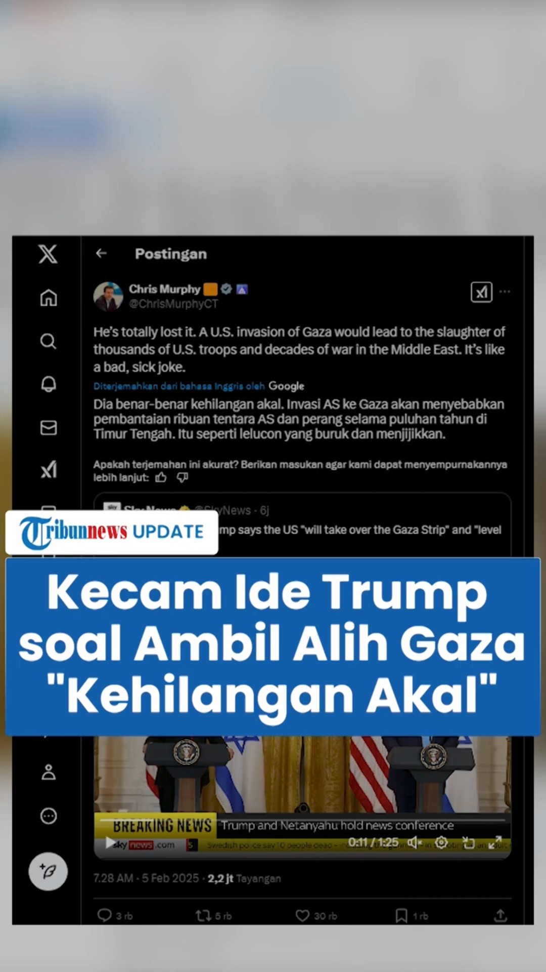 Tak Masuk Akal, Senator AS Kecam Ide Donald Trump soal AS Ambil Alih Gaza: Dia Kehilangan Akal