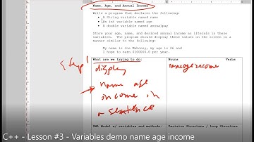 C++ - Lesson #3 - Variables Demo - Name,  Age, Income