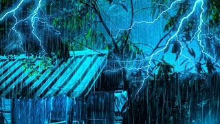 Goodbye Insomnia with Heavy Rain \& Thunder Growls on a Stale Tin Roof in Foggy Murky Forest at Night