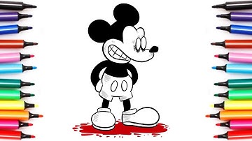 HOW TO DRAW SUICIDE MOUSE (MICKEY MOUSE) | Friday Night Funkin (FNF) - Easy Step By Step Tutorial