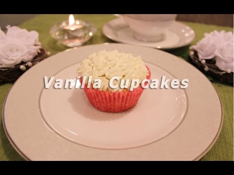 Vanilla Cupcakes with Vanilla Butter Cream Frosting Recipe (1/2 sugar)