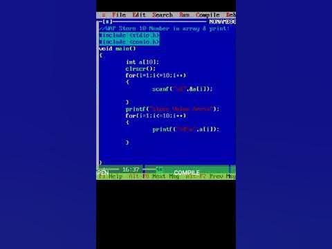 write a c program to store 10 numbers in an array and print it||turbo c ...