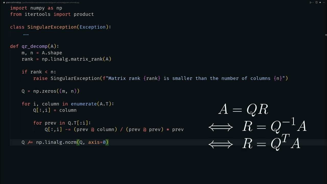QR with GramSchmidt in Python YouTube
