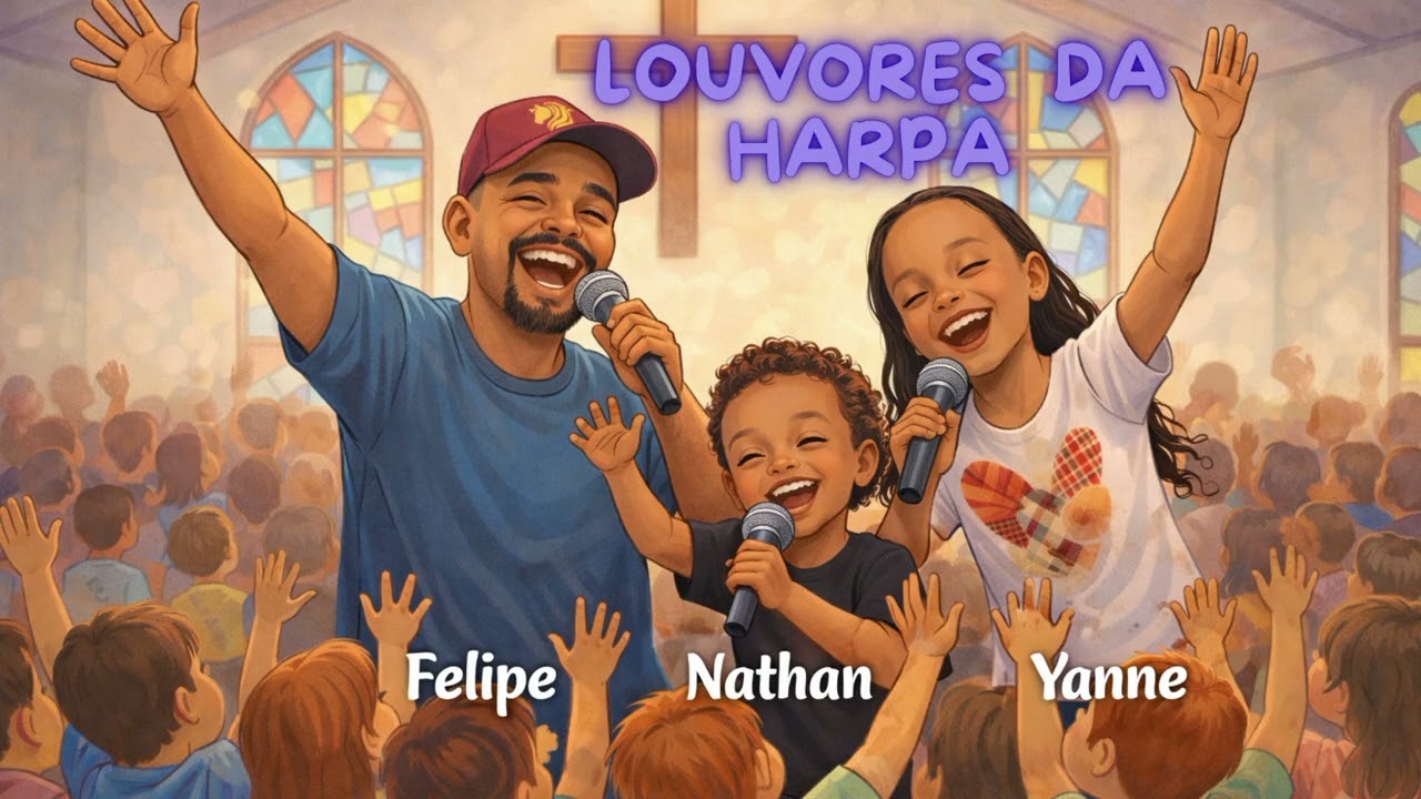 LOUVORES DA HARPA - Felipe, Nathan  e Yanne ( cover ) kids 