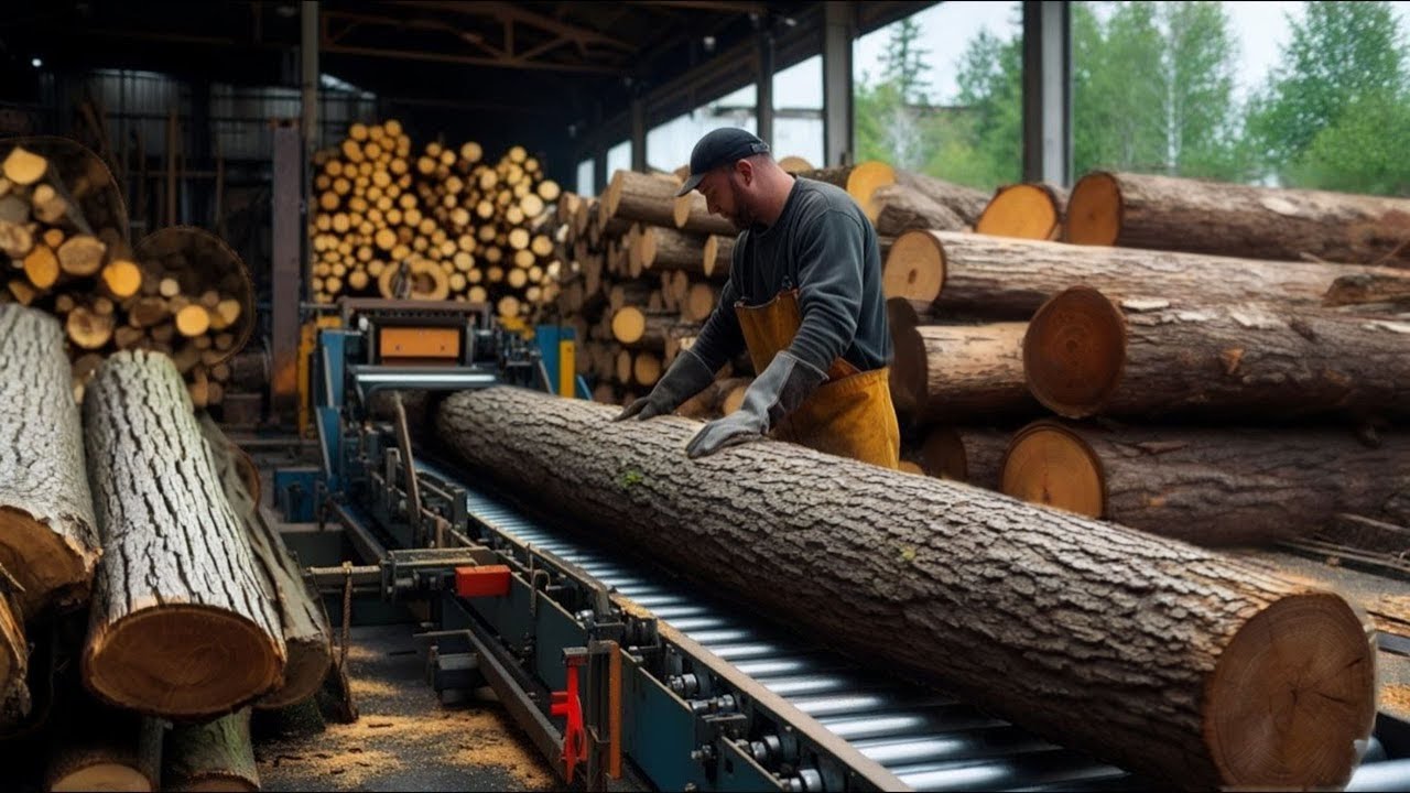 Mass Wood Production Process From Experienced Workers - Amazing Tree Sawing Skills