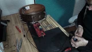 Jobeky internal drum trigger install on a 13" tom using an Evans DB 1 low volume mesh head