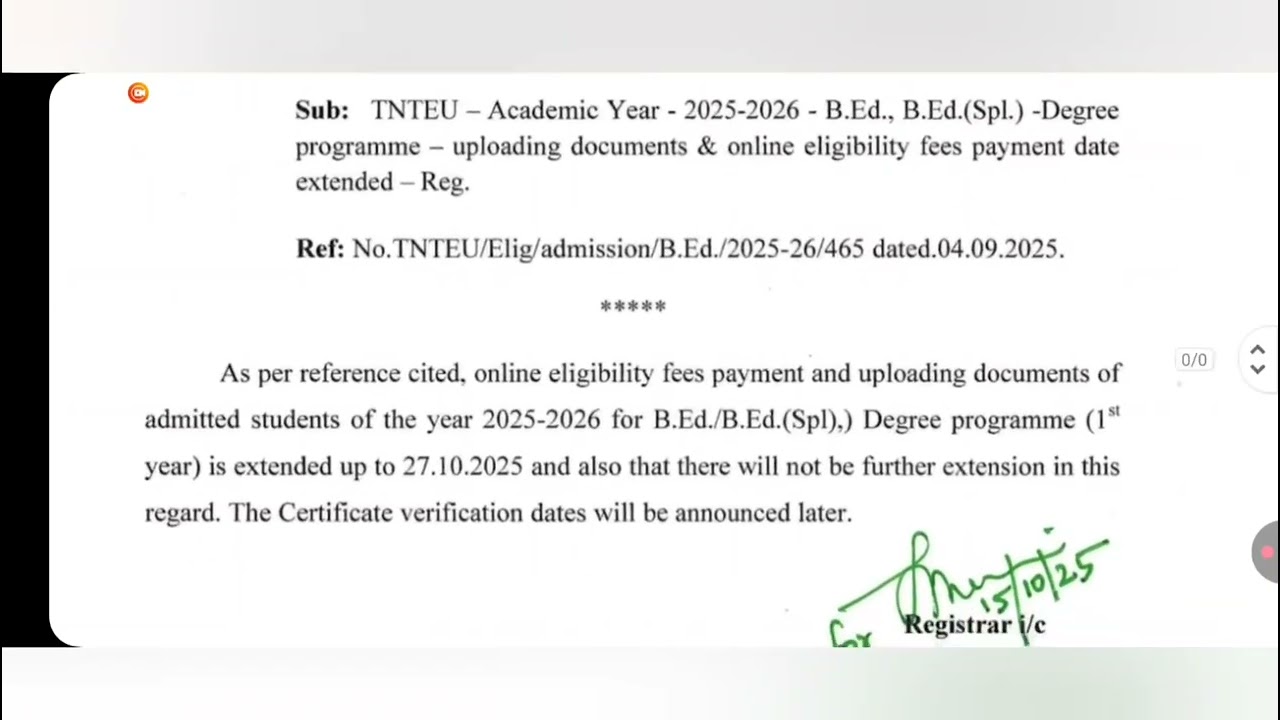 TNTEU NEW CIRCULAR: B.Ed ADMISSION 2025-2026