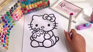 Let’s Color a Cute Hello Kitty with a Giant Strawberry! 🍓🎀 | Relaxing Coloring ASMR