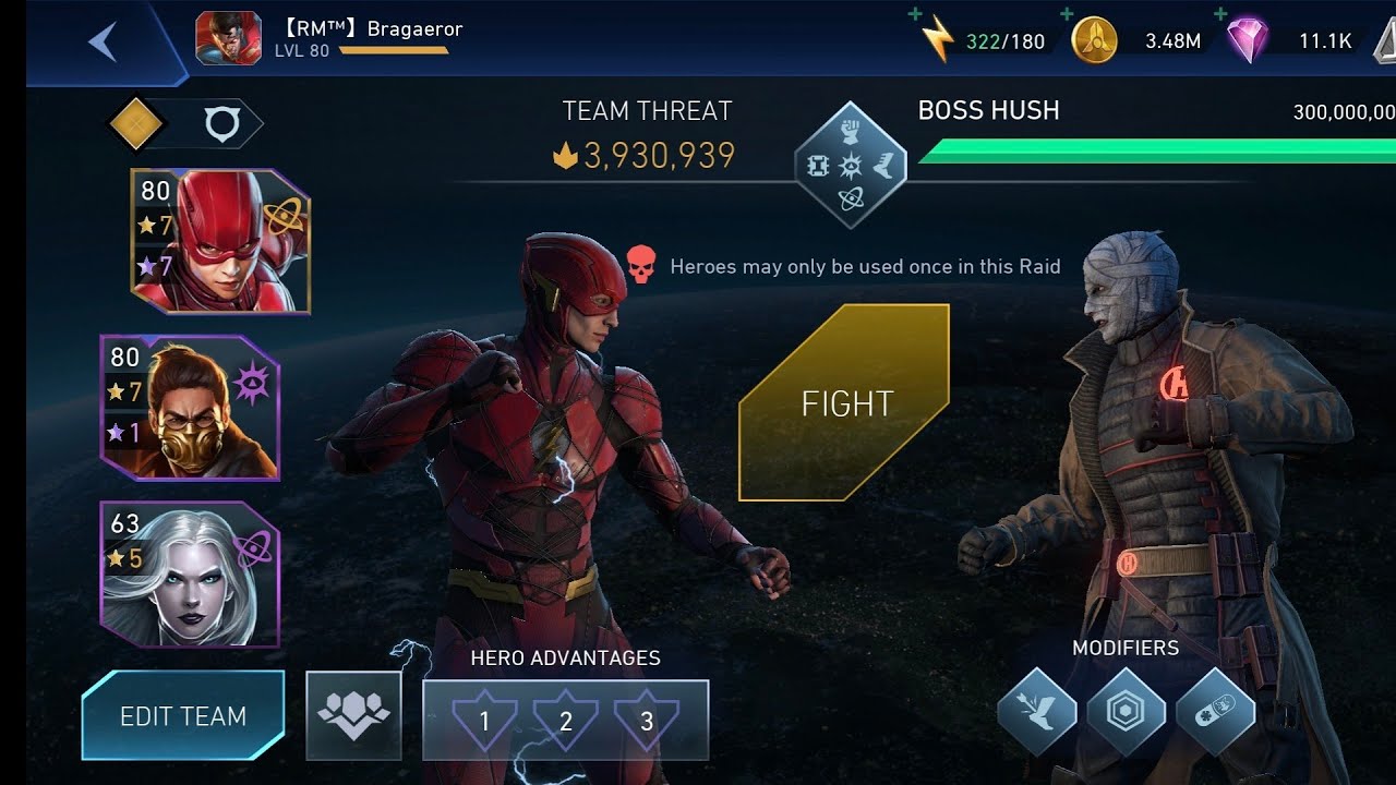 INJ2M - "T10" League Raid - Boss Hush 1shot.  ( Alternative pip )