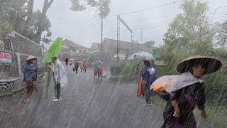 Heavy Rain and Wind Very Cold hits Java Villages | Rain in Quiet Green Mountain Villages | for Sleep