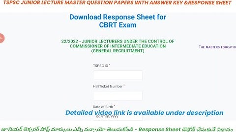 TSPSC JUNIOR LECTURE MASTER QUESTION PAPAR WITH ANSWER KEY RESPONSE SHEET KNOW YOUR MARKS JL RESULT
