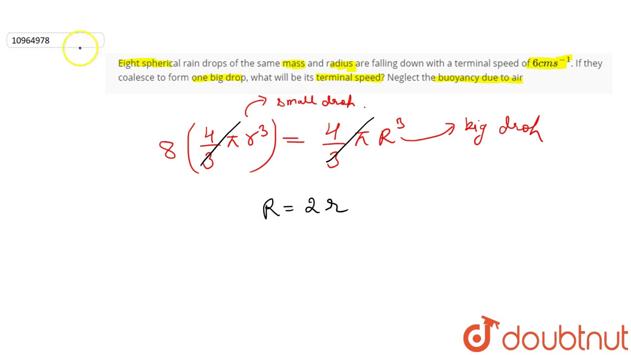 calculate the velocity of a spherical raindrop calculate the velocity of a spherical raindrop
