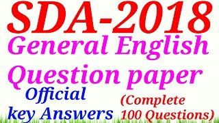 SDA-2018 General English Question paper with official key Answers by Naveen R Goshal.