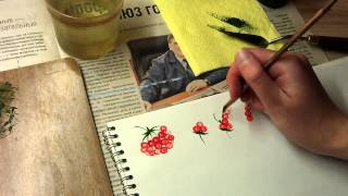 Заканчиваем рисовать калину и ягоды(Петриковская роспись)
