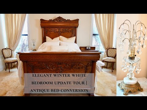 elegant-winter-white-bedroom-update-tour-|-antique-bed-conversion