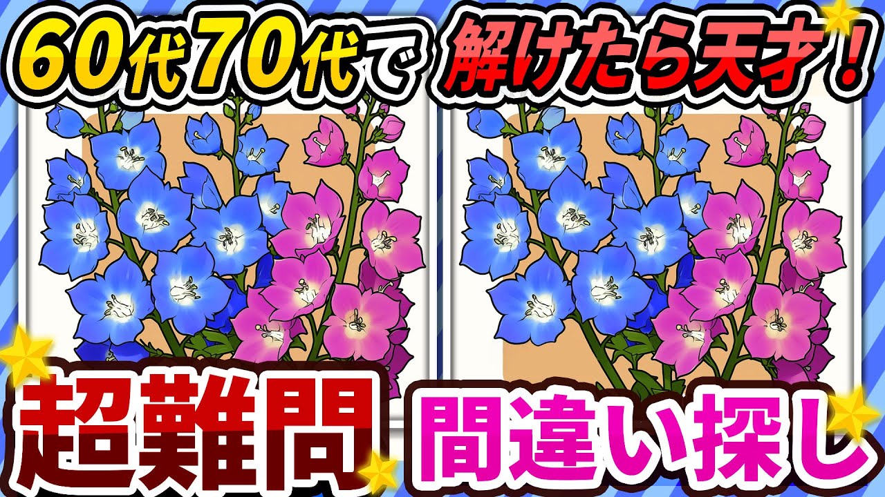 【間違い探しクイズ】⚠️むずかしいデルフィニウムのイラスト編！脳活＆脳トレにおススメ無料ゲーム【アハ体験有り】#191