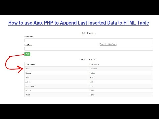 How to Append Last Inserted Data to HTML Table using Ajax PHP