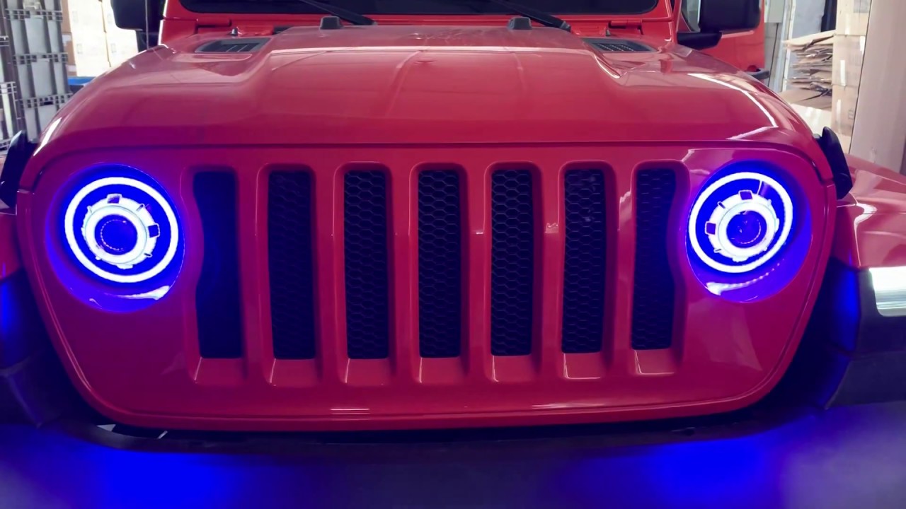 RGB Demon Eye LED Halo Headlights for Jeep Wrangler JL - YouTube