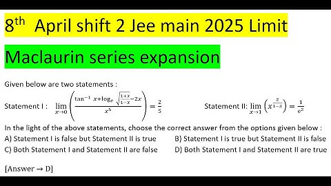 Given below are two statements :Statement I :    lim┬(x→0) ((tan^(-1)⁡x+log_e⁡√((1+x)/(1-x))-2x)/x^5