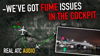 FUMES IN THE COCKPIT. Delta Airbus A220 emergency return due to fumes in the cockpit. REAL ATC