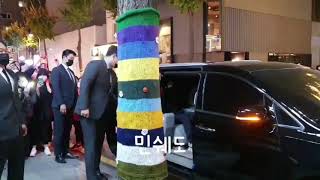 BTS arriving and leaving MOTS Pop-up Store in Seoul 201028