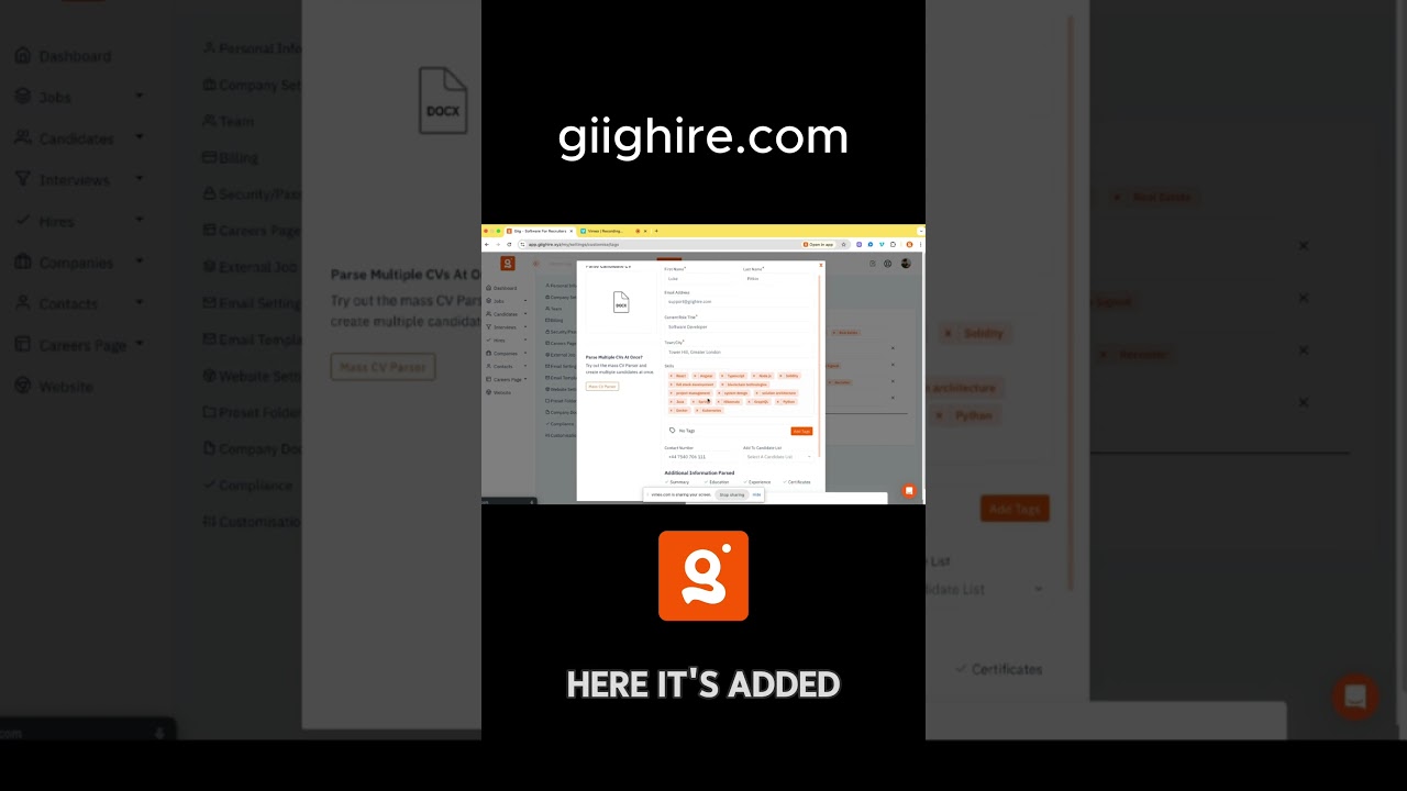 Free recruitment ATS/CRM with the ability to set custom tags 