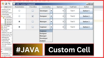 Java - Create JTable With RadioButton, CheckBox, ComboBox, Spinner, TextField and Button Columns