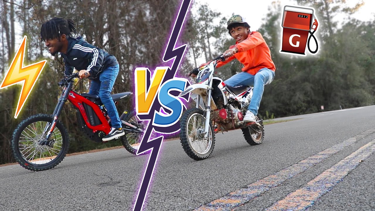 Electric DirtBike VS Gas PITBIKE Racing!! WARNING *CRASH Caught on Camera* YouTube