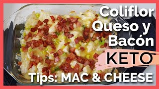 🍽️ Macarrones de Coliflor KETO a la crema con QUESO🧀 y BACON 🥓- MAC AND CHEESE KETO Español FACIL