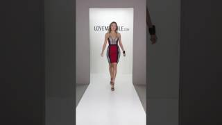 Lms Bandage Plunge Dress In Red With Monochrome Mesh