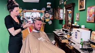 ASMR Haircut Transformation: Lady Barber Styles a Male Model  Ultimate Relaxation Experience