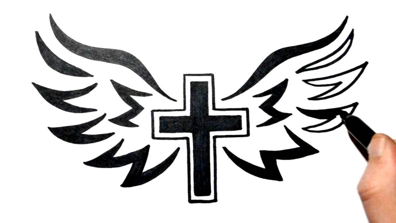 simple tribal cross with wings