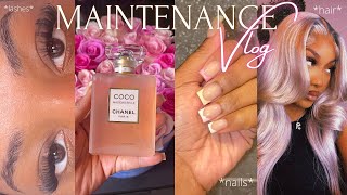 SELF CARE MAINTENANCE VLOG 💕 | STORM GREY WIG COLORING + PINK FRENCH TIPS + DIY LASH EXTENSIONS