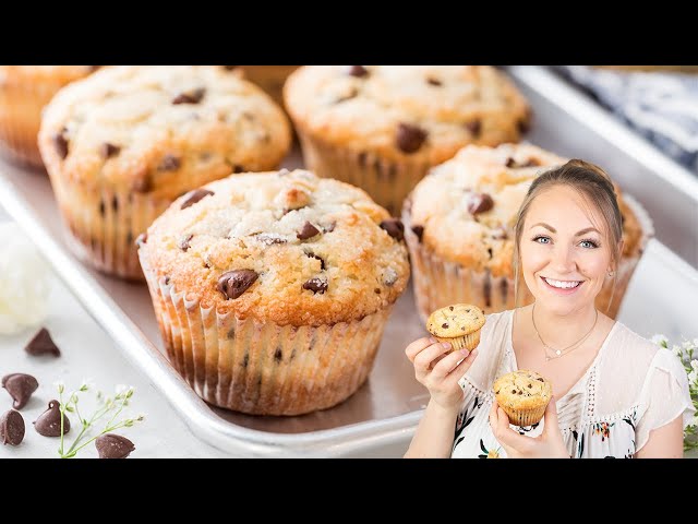 Bakery Style Chocolate Chip Muffins - Sugar Spun Run