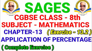 cg board class 8 maths chapter 13 exercise 13.2 sages 8th chapter 13 application of percentage 13.2